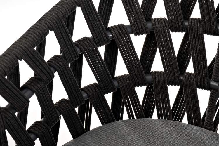 "Диего" стул плетеный из роупа, основание дуб, каркас из стали темно-серый (RAL7024) муар, роуп темно-серый круглый, ткань темно-серая 027-10