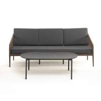 "Канны" диван 3-местный плетеный из роупа, каркас алюминий темно-серый (RAL7024) шагрень, роуп темно-серый круглый, ткань темно-серая 019