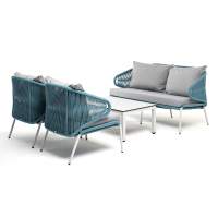 "Милан" лаунж-зона 4-местная плетеная из роупа (веревки), каркас алюминиевый светло-серый, роуп бирюзовый