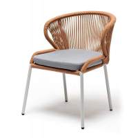 "Милан" стул плетеный из роупа, каркас алюминий светло-серый (RAL7035) муар, роуп оранжевый меланж круглый, ткань светло-серая