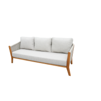 "Сидней" диван 3-местный плетеный из роупа, основание тик, каркас алюминий бежевый, роуп бежевый, ткань бежевая