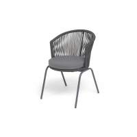 "Люксембург" стул плетеный из роупа, каркас из стали темно-серый (RAL7024) муар, роуп темно-серый круглый, ткань темно-серая 027