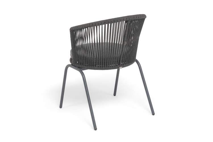 "Люксембург" стул плетеный из роупа, каркас из стали темно-серый (RAL7024) муар, роуп темно-серый круглый, ткань темно-серая 027-4