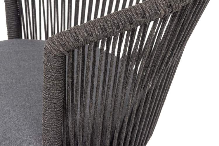"Люксембург" стул плетеный из роупа, каркас из стали темно-серый (RAL7024) муар, роуп темно-серый круглый, ткань темно-серая 027-6