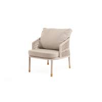 "Верона" кресло плетеное из роупа, каркас алюминий белый муар, роуп бежевый круглый, ткань бежевая 15052