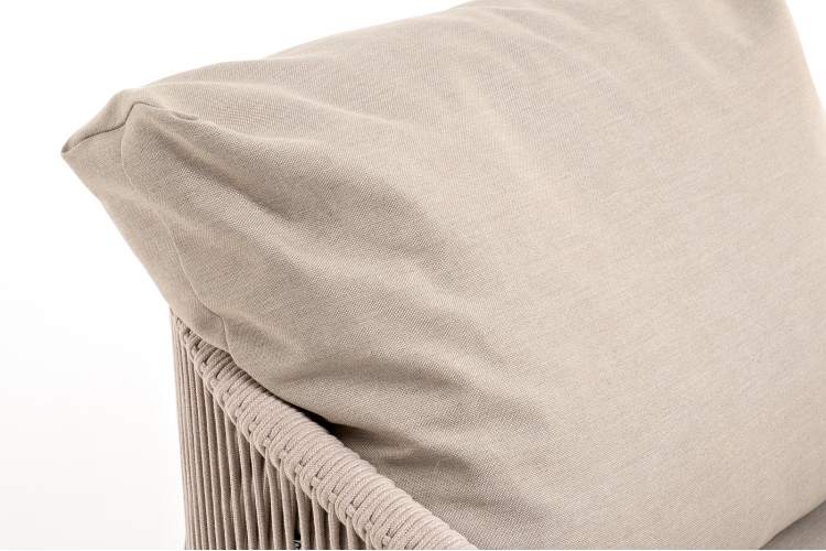 "Верона" кресло плетеное из роупа, каркас алюминий белый муар, роуп бежевый круглый, ткань бежевая 15052-3