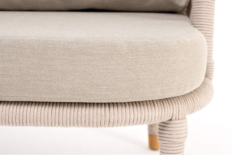 "Верона" кресло плетеное из роупа, каркас алюминий белый муар, роуп бежевый круглый, ткань бежевая 15052-6