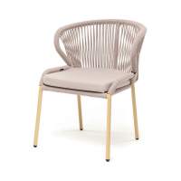 "Милан" стул плетеный из роупа, каркас алюминий (RAL1001), роуп бежевый круглый, ткань бежевая