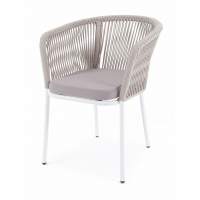 "Марсель" стул плетеный из роупа, каркас алюминий светло-серый (RAL7035) муар, роуп бежевый круглый, ткань бежевая 15052