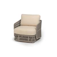 "Альбано" кресло плетеное из роупа, каркас алюминий светло-серый (RAL7035) муар, роуп серый меланж круглый, ткань Mossle светло-бежевая