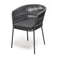 "Бордо" стул плетеный из роупа (колос), каркас алюминий темно-серый (RAL7024) муар, роуп серый 15мм, ткань темно-серая 027