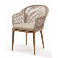 "Лион" стул плетеный из роупа, основание дуб, роуп бежевый круглый, ткань бежевая