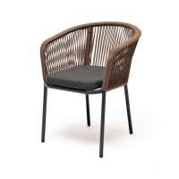 "Марсель" стул плетеный из роупа, каркас алюминий серый (RAL7022) шагрень, роуп коричневый круглый, ткань темно-серая 019