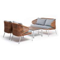 "Милан" лаунж-зона 4-местная плетеная из роупа (веревки), каркас алюминиевый светло-серый, роуп оранжевый меланж