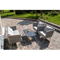 "Монако" лаунж-зона 4-местная из роупа со столом "Верона" (серый гранит), каркас светло-серый, роуп светло-серый