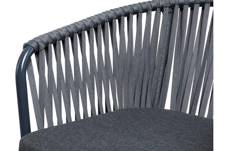 "Бордо" стул барный плетеный из роупа, каркас из стали темно-серый (RAL7024) муар, роуп серый 15мм, ткань темно-серая 027-3