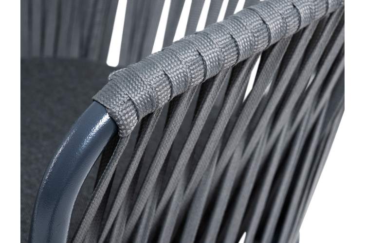 "Бордо" стул барный плетеный из роупа, каркас из стали темно-серый (RAL7024) муар, роуп серый 15мм, ткань темно-серая 027-4