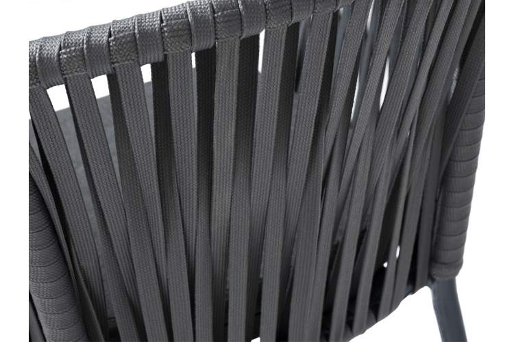 "Бордо" стул барный плетеный из роупа, каркас из стали темно-серый (RAL7024) муар, роуп серый 15мм, ткань темно-серая 027-5