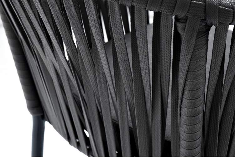 "Бордо" стул барный плетеный из роупа, каркас из стали темно-серый (RAL7024) муар, роуп серый 15мм, ткань темно-серая 027-6