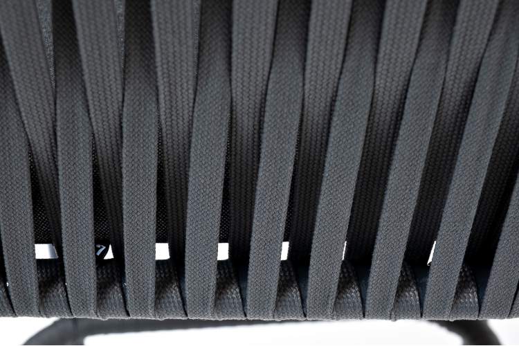 "Бордо" стул барный плетеный из роупа, каркас из стали темно-серый (RAL7024) муар, роуп серый 15мм, ткань темно-серая 027-7