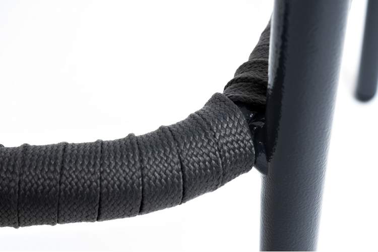 "Бордо" стул барный плетеный из роупа, каркас из стали темно-серый (RAL7024) муар, роуп серый 15мм, ткань темно-серая 027-8