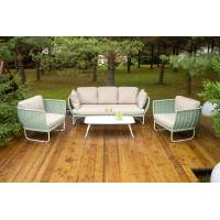 "Фиджи" лаунж-зона 5-местная плетеная из роупа (веревки), каркас алюминиевый светло-серый, роуп зеленый (4204)