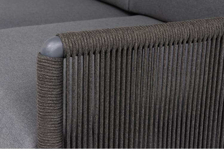 "Джелло" диван 3-местный плетеный из роупа, каркас алюминий темно-серый (RAL7024) муар, роуп темно-серый круглый, ткань темно-серая 027-6