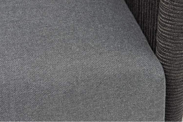 "Джелло" диван 3-местный плетеный из роупа, каркас алюминий темно-серый (RAL7024) муар, роуп темно-серый круглый, ткань темно-серая 027-7