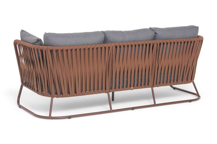 "Багамы" диван 3-местный плетеный из роупа, каркас алюминий бежево-серый (RAL7006) муар, роуп серо-коричневый 23мм, ткань светло-серая-4