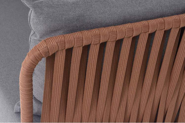 "Багамы" диван 3-местный плетеный из роупа, каркас алюминий бежево-серый (RAL7006) муар, роуп серо-коричневый 23мм, ткань светло-серая-6