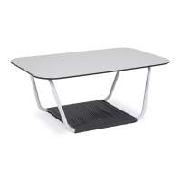 "Гранада" журнальный стол 90х60см из HPL, цвет "молочный", каркас белый муар, роуп темно-серый круглый