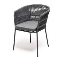 "Бордо" стул плетеный из роупа, каркас алюминий серый (RAL7022) муар, роуп серый 15мм, ткань темно-серая 027