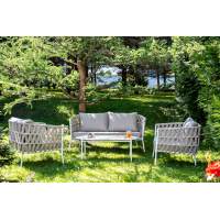 "Диего" лаунж-зона 4-местная плетеная из роупа (веревки), каркас алюминиевый белый, роуп бежевый