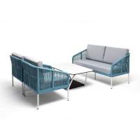  Канны  лаунж-зона 4-местная из роупа со столом  Глория  (молочный), каркас алюминиевый светло-серый, роуп бирюзовый