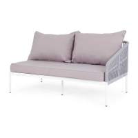  Канны  левый модуль плетеный из роупа, каркас алюминий белый шагрень, роуп светло-серый круглый, ткань светло-серая