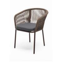 "Марсель" стул плетеный из роупа, каркас алюминий коричневый (RAL8016) муар, роуп коричневый круглый, ткань темно-серая 027