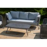 "Багамы" диван 3-местный плетеный из роупа, каркас алюминий темно-серый (RAL7024) муар, роуп серый 15мм, ткань светло-серая