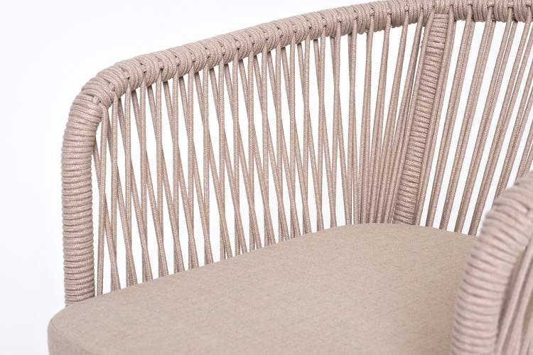 "Марсель" стул барный плетеный из роупа, каркас из стали белый муар, роуп бежевый круглый, ткань бежевая 15052-3