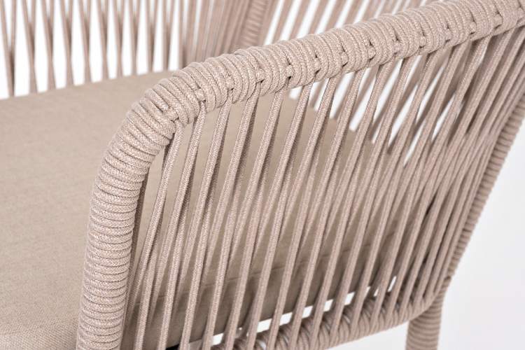 "Марсель" стул барный плетеный из роупа, каркас из стали белый муар, роуп бежевый круглый, ткань бежевая 15052-4