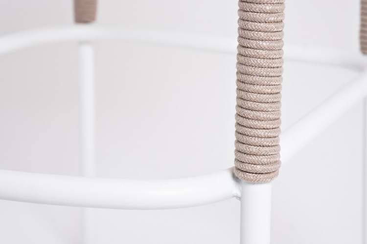 "Марсель" стул барный плетеный из роупа, каркас из стали белый муар, роуп бежевый круглый, ткань бежевая 15052-5