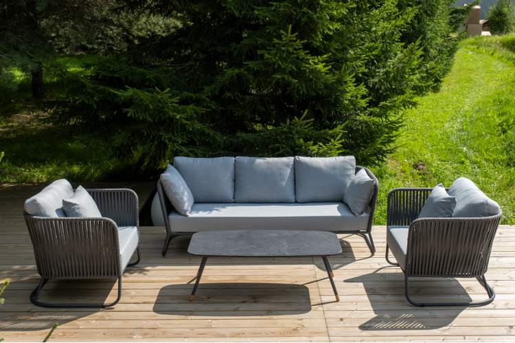 "Багамы" лаунж-зона 5-местная плетеная из роупа (веревки), каркас алюминиевый темно-серый, роуп серый-1