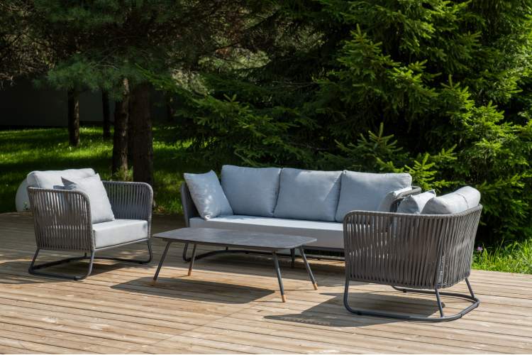 "Багамы" лаунж-зона 5-местная плетеная из роупа (веревки), каркас алюминиевый темно-серый, роуп серый-2