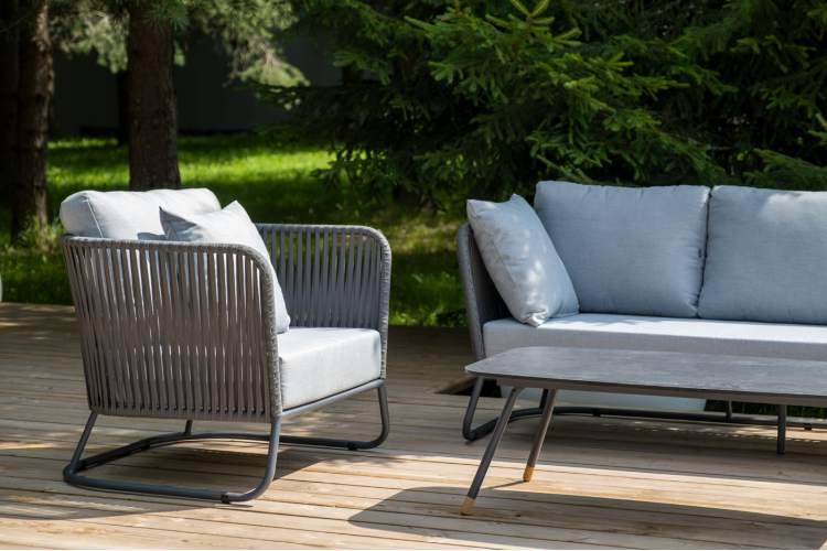 "Багамы" лаунж-зона 5-местная плетеная из роупа (веревки), каркас алюминиевый темно-серый, роуп серый-5