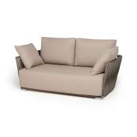 "Форли" диван 2-местный плетеный из роупа, каркас алюминий светло-серый (RAL7035) муар, роуп серо-коричневый 23мм, ткань Mossle бежевая