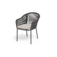 "Лион" стул плетеный из роупа, каркас алюминий темно-серый (RAL7024) муар, роуп темно-серый круглый, ткань бежевая 052