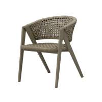 "Амстердам" стул плетеный из роупа, каркас алюминий, роуп серый круглый, ткань бежевая