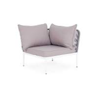  Канны  угловой модуль плетеный из роупа, каркас алюминий белый шагрень, роуп светло-серый круглый, ткань светло-серая