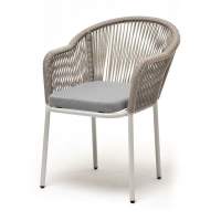 "Лион" стул плетеный из роупа, каркас из стали светло-серый (RAL7035) муар, роуп серый меланж круглый, ткань светло-серая