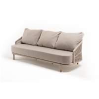 "Верона" диван 3-местный плетеный из роупа, каркас алюминий белый муар, роуп бежевый круглый, ткань бежевая 15052