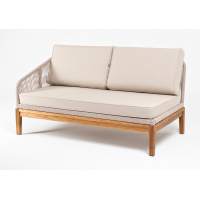 "Канны" правый модуль плетеный из роупа, основание дуб, роуп бежевый круглый, ткань бежевая 15052